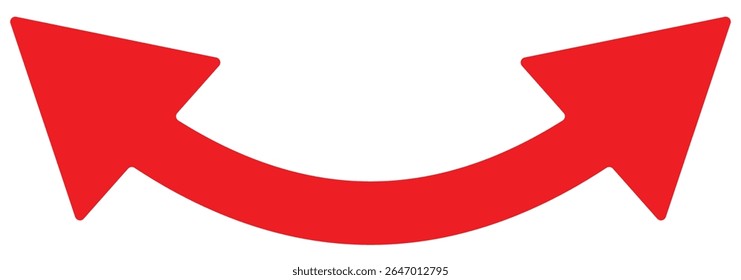 Horizontal dual side long arrow vector. Dual arrow sign. Dual semi circle arrow vector illustration. Semicircular curved thin long double ended arrow.