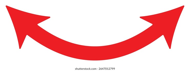 Horizontal dual side long arrow vector. Dual arrow sign. Dual semi circle arrow vector illustration. Semicircular curved thin long double ended arrow.