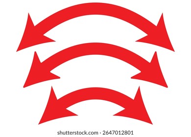 Horizontal dual side long arrow vector. Dual arrow sign. Dual semi circle arrow vector illustration. Semicircular curved thin long double ended arrow.