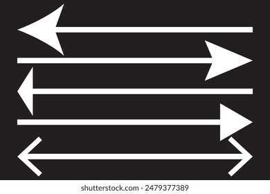 Horizontale doppelseitige, lange, gerade Pfeilmarkierungen. Schwarz, rot, Stockzeiger, Richtung, Positionssymbol und Doppelpfeil-Symbol auf weißem Hintergrund. Grafik-Illustration der Vektorgrafik. In EP 10.