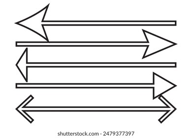 Horizontal dual sided long straight arrow signs. Black, red, stock pointer, direction, position symbol and double arrow icon isolated on white background. Vector graphic illustration. In eps 10.
