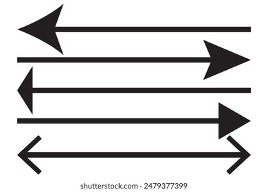 Horizontale doppelseitige, lange, gerade Pfeilmarkierungen. Schwarz, rot, Stockzeiger, Richtung, Positionssymbol und Doppelpfeil-Symbol auf weißem Hintergrund. Grafik-Illustration der Vektorgrafik. In EP 10.