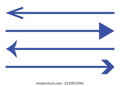 Horizontales signos de flecha recta larga de doble cara. Negro, rojo, puntero de stock, dirección, símbolo de posición e icono de flecha doble aislado sobre fondo blanco. Vector ilustración gráfica.