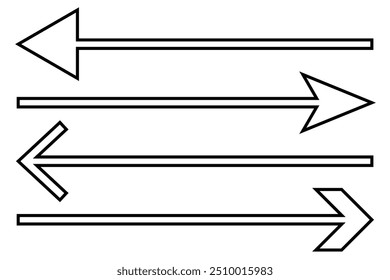 Horizontale doppelseitige lange gerade Pfeilzeichen. Schwarz, rot, Stockzeiger, Richtung, Positionssymbol und Doppelpfeil-Symbol einzeln auf weißem Hintergrund. Vektorgrafik.