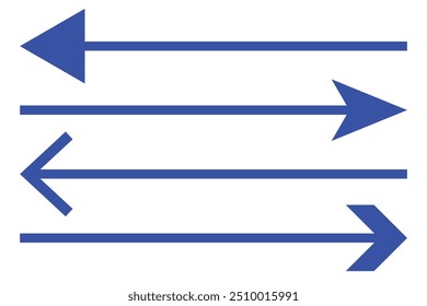 Sinais horizontais de seta longa e reta, de dois lados. Preto, vermelho, ponteiro de ações, direção, símbolo de posição e ícone de seta dupla isolados no fundo branco. Ilustração gráfica vetorial.