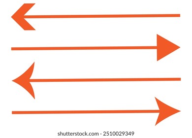 Horizontal dual sided long straight arrow signs. Black, red, stock pointer, direction, position symbol and double arrow icon isolated on white background. Vector graphic illustration.