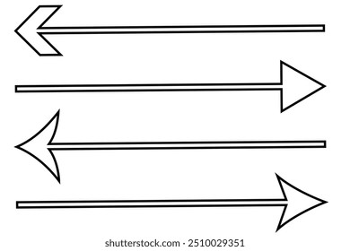 Horizontal dual sided long straight arrow signs. Black, red, stock pointer, direction, position symbol and double arrow icon isolated on white background. Vector graphic illustration.