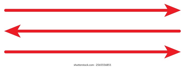 Horizontal dual sided long straight arrow signs. Black, red, stock pointer, direction, position symbol and double arrow icon isolated on white background. Vector graphic illustration. In eps 10.  21