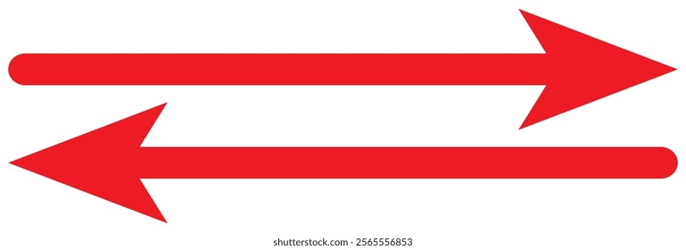Horizontal dual sided long straight arrow signs. Black, red, stock pointer, direction, position symbol and double arrow icon isolated on white background. Vector graphic illustration. In eps 10.  21