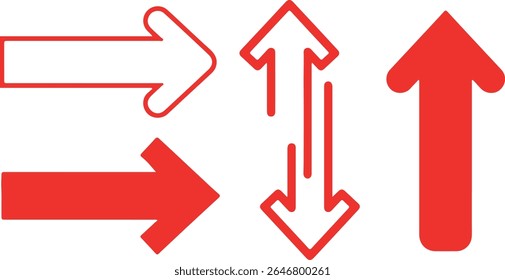 Horizontal dual sided long straight arrow signs. Black, red, stock pointer, direction, position symbol and double arrow icon isolated on white background. Vector graphic illustration 