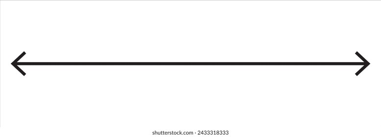 Flecha horizontal doble fina, larga y recta de doble punta. Imagen vectorial aislada de contorno sobre fondo blanco.