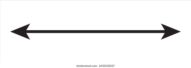 Flecha horizontal doble fina, larga y recta de doble punta. Imagen vectorial aislada de contorno sobre fondo blanco.