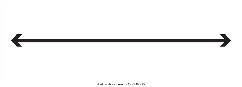 Flecha horizontal doble fina, larga y recta de doble punta. Imagen vectorial aislada de contorno sobre fondo blanco.
