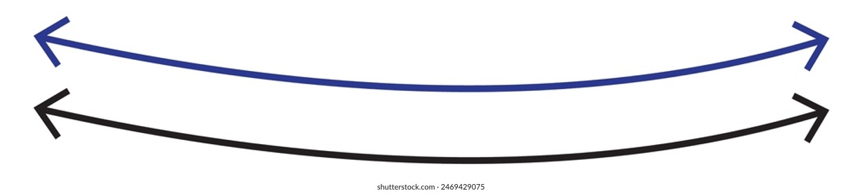 Horizontal dual thin long straight double ended arrow. Contour isolated vector image on white background. 11:11