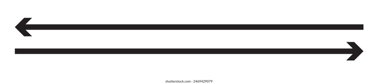 Horizontal dual thin long straight double ended arrow. Contour isolated vector image on white. Two way pointing arrow. 11:11