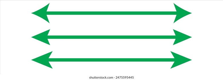 Horizontal dual thin long straight double ended arrow . Contour isolated vector image on white background in eps 10.