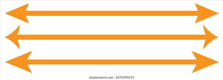 Horizontal dual thin long straight double ended arrow . Contour isolated vector image on white background in eps 10.