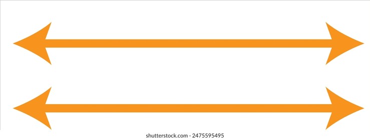Horizontal dual thin long straight double ended arrow . Contour isolated vector image on white background in eps 10.