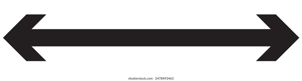 Horizontal flecha de doble punta recta larga y delgada. Imagen de Vector aislada de contorno sobre fondo blanco.