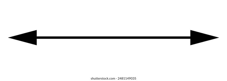 Horizontal dual thin long straight double ended arrow. Contour isolated vector image on white background. Vector illustration. Eps file 105.