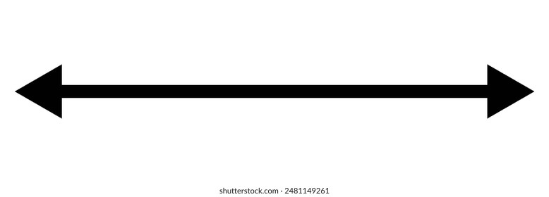 Horizontal dual thin long straight double ended arrow. Contour isolated vector image on white background. Vector illustration. Eps file 103.