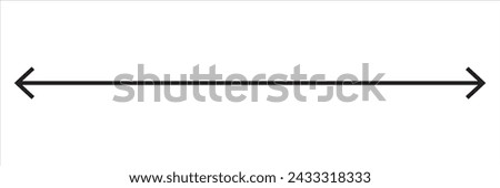 Horizontal dual thin long straight double ended arrow. Contour isolated vector image on white background.