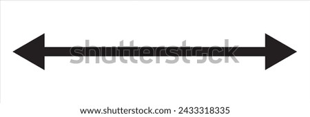 Horizontal dual thin long straight double ended arrow. Contour isolated vector image on white background.