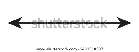 Horizontal dual thin long straight double ended arrow. Contour isolated vector image on white background.