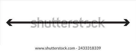 Horizontal dual thin long straight double ended arrow. Contour isolated vector image on white background.
