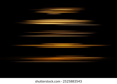 Horizontal dynamic light golden lines.Bright rays of light. Vector illustration.Bright golden flashes and highlights.