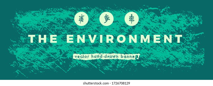 Horizontal eco friendly banner with pastel texture. Green food badge on chalkboard. Organic food label. Healthy food icon, pencil background. Trendy vector farm logo, bio concept, natural cosmetic.