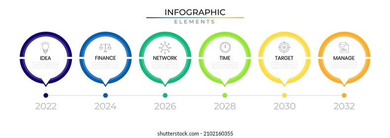 Horizontal education infographic design vector with icons and year date. Business timeline annual milestone idea template for presentation and report.