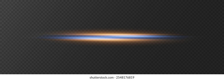 Horizontal effect of light line and beam, laser light neon flash. On a transparent background.