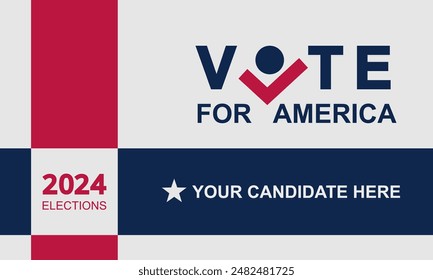 Horizontal election banner vote for America 2024 editable blue and red vector. Politics political candidate leaflet