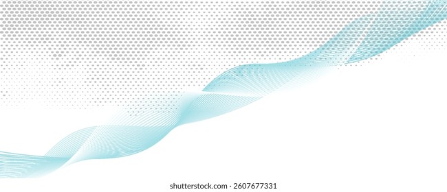 Horizontal elegant blue wave, abstract halftone background