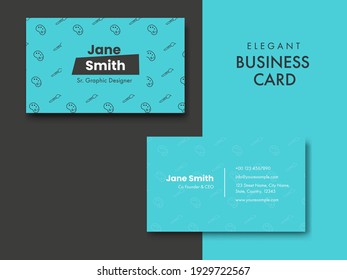 Horizontal Elegant Business Card Templates On Cyan And Grey Background.