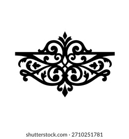 Ilustración elegante Horizontal del divisor del Vector de la silueta de la voluta con las curvas intrincadas y los acentos florales para los bordes del texto