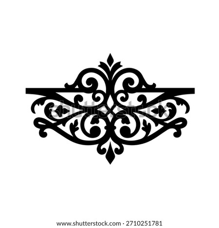 Horizontal elegant scrollwork silhouette vector divider illustration with intricate curves and floral accents for text borders