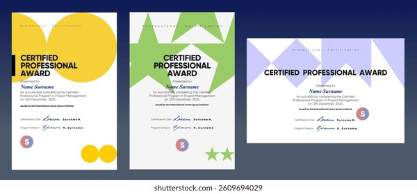 Horizontal employee certificate featuring oversized geometric shapes in gray and white, providing a clean and structured canvas for official appreciation.