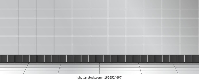 Horizontale leere Bodenwand an U-Bahn-Station, Einkaufszentrum oder Korridor. 3d realistische Vektorgrafik. Produktwerbung, Werbung im öffentlichen Raum oder Leerraum für Ihren Text oder Ihr Poster