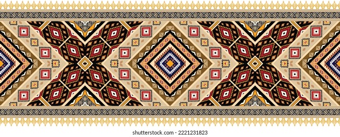 patrón geométrico étnico horizontal. estilo de patrón textil con motivos aztecos y americanos. Diseño de patrones sin inconvenientes para tela, cortina, fondo, alfombra, papel pintado, ropa, envoltura, baldosas. Vector americano.
