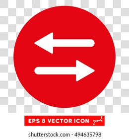 Horizontal Exchange Arrows round icon. Vector EPS illustration style is flat iconic bicolor symbol, white and intensive red colors, transparent background.