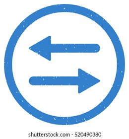 Horizontal Exchange Arrows rubber seal stamp watermark. Icon vector symbol with grunge design and dust texture. Scratched cobalt ink sticker on a white background.