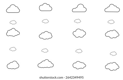 horizontal faded white clouds on blue from center for pattern and background.Collection of white cloud illustrations.