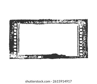 Horizontal film frame imprint, old grunge film strip, vintage frame. Video or film overlay, cinema, stamp.