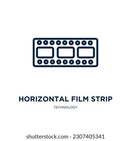 horizontales Filmstreifen-Symbol aus der Technologiekollektion. Dünne lineare horizontale Filmstreifen, Streifen, Filmkontursymbol einzeln auf weißem Hintergrund. Linie, Vektorgrafikstreifen, Symbol für Web 