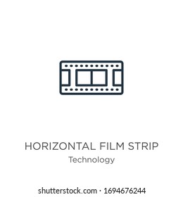 Horizontal film strip icon. Thin linear horizontal film strip outline icon isolated on white background from technology collection. Line vector sign, symbol for web and mobile