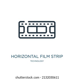 horizontal film strip thin line icon. strip, cinema linear icons from technology concept isolated outline sign. Vector illustration symbol element for web design and apps.