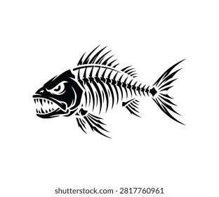 Horizontal fish bone skeleton silhouette for anatomy or food