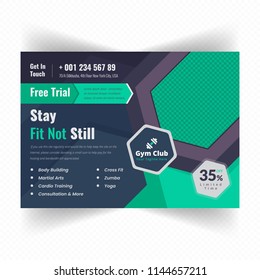 Horizontal Fitness Center Flyer & Poster Cover Template. Fitness and Gym concept, Abstract Modern Design, Business brochure. Vector Illustration